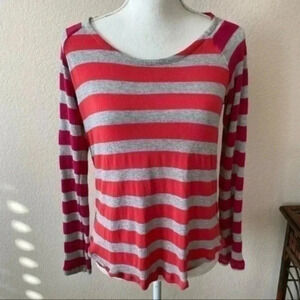 Splendid Red & Metallic Silver Stripe Sweater Large